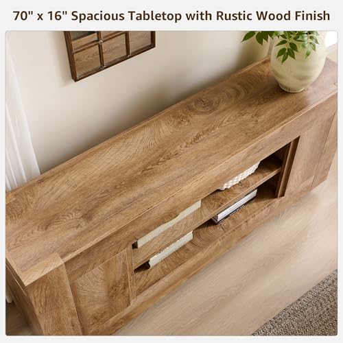 70" TV Stand for 80" TV, Thick Block Media Console, Light Knotty Oak