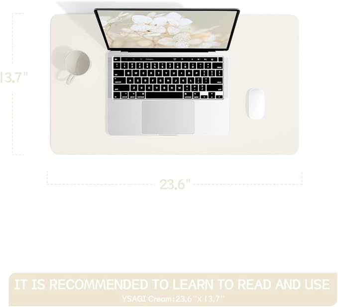 YSAGi Non-Slip Leather Desk Pad, Desk Matt for Desktop, Waterproof Laptop Computer Keyboard Mat, Table Protector Blotter Mat, Large Mouse Pad for Office/Work/Home/Decor(Cream, 23.6" x 13.7")