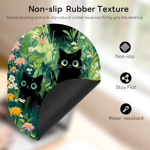 Oval Mouse Pad 6x8in Non-Slip for Laptop,Black Cats