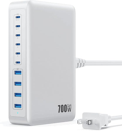 USB C Charger 700W USB C Charger Block,Upgraded GaN V 10-Port Fast Charging Station Hub,3X PD 100W Laptop Charging Adapter Compatible with MacBook Pro/Air,DELL,Steam Deck,iPhone 16/15/14,Galaxy S23