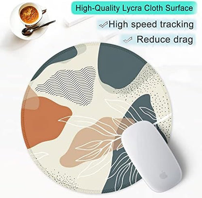 ITNRSIIET Round Mouse Pad with Stitched Edge Premium-Textured Waterproof Non-Slip Rubber Base Desktop Protection Mat Diameter 8.7 inches, Abstract Leaf