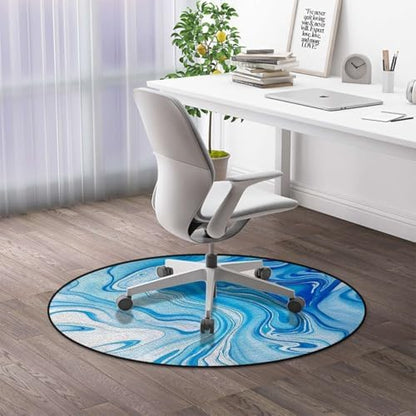 Abstract Chair Mat for Hard Floors, Modern 3D Cubism Style Noise-Cancelling & Anti-Slip Rubber Protector, Multi-Purpose Floor Mat, Deepblue Diameter 43.3 in