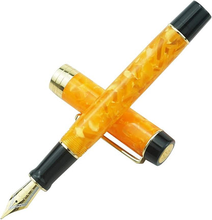 Jinhao 100 Fountain Pen Celluloid Classic Style, #6 Nib Smooth Writing Instrument with Refillable Converter and Pen Case Set