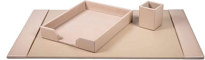 Dacasso Bonded Set Luxury Leather Desk Pad & Desk Organization Essentials, 3 Piece, White Latte