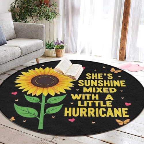 Soft Round Yoga Carpet, Office Chair Decor Round Mat for Carpet and Hardwood Floors Butterfly Sunflower She is Sunshine