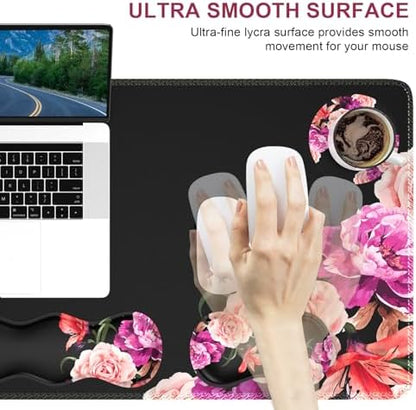 iLeadon Mouse Pad Set, Peony Flower Desk Mat for Keyboard and Mouse