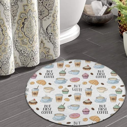 Large Home Decor Mat, Soft Round Yoga Carpet, Non Slip Machine Washable Home Office Circle Rug Coffee Nut, 24inch