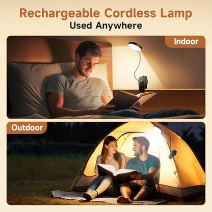 Mubarek Clip on Lamp,5 Brightness+5 Color Clip on Light,200LM 36 LED Reading Lights for Books in Bed,1800mAh Battery Powered Lamp Battery Operated Lights,Rechargeable Desk Lamp with Clamp Light