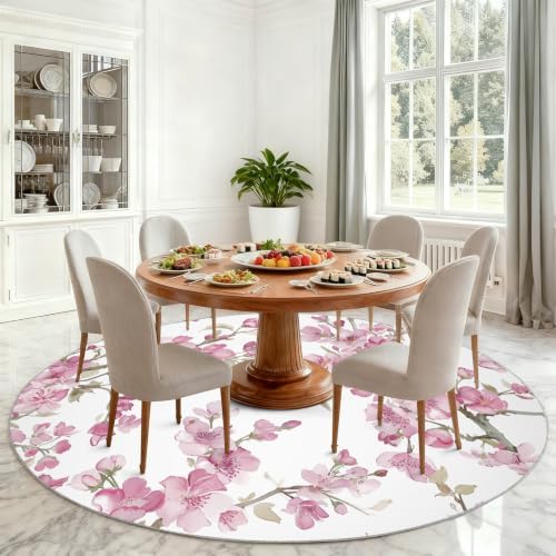 Floral Round Rug - 4ft Washable Abstract Floral Round Area Rug for Living Room, Modern Minimalist Circle Rugs Soft Non-Slip Carpet for Bedroom Kitchen Dining Table Decor Mat