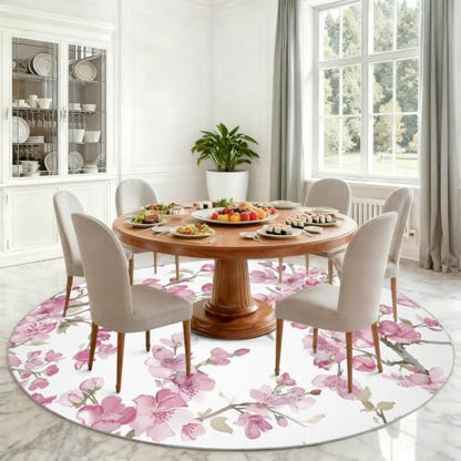 Floral Round Rug - 4ft Washable Abstract Floral Round Area Rug for Living Room, Modern Minimalist Circle Rugs Soft Non-Slip Carpet for Bedroom Kitchen Dining Table Decor Mat