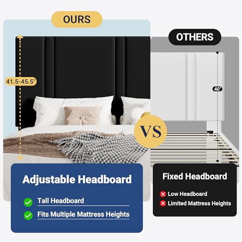 Queen Platform Bed Frame with Adjustable Headboard