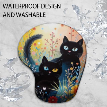 iRudyard 2Pcs Rubber Coasters Washable Mouse Pad Wrist Support Pu Black Cat