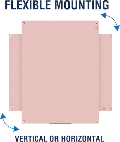 TSJ OFFICE Glass Dry-Erase Board - 48 x 32 Inches Wall Mounted Glass Whiteboard, Large Frameless Magnetic White Board for Office, Home & School, Pink