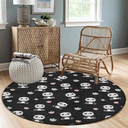 Fashion Round Area Rug Large Non Slip Carpet, Cute Cartoon Panda Unisex Home Decor Mat, 36inch