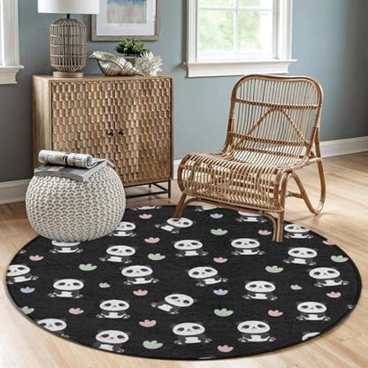 Fashion Round Area Rug Large Non Slip Carpet, Cute Cartoon Panda Unisex Home Decor Mat, 36inch