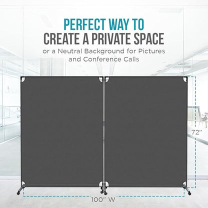 Steel-AID 100-inch Rolling Privacy Room Divider - Freestanding Office Wall Partition with Non See-Through Blackout Screen - Sturdy & Durable Iron Frame - Rolling Wheels - Black, White, Gray & Blue
