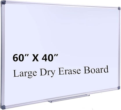 60" x 40" Magnetic Dry Erase Whiteboard with Pen Tray | Large Wall Mounted Aluminum Frame White Board for Office, Classroom & Home | Premium Presentation Board with Smooth Writing Surface