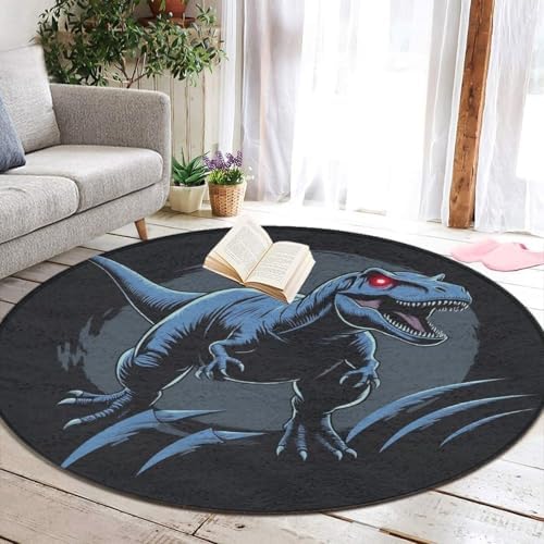 Soft Round Yoga Carpet, Office Chair Decor Round Mat for Carpet and Hardwood Floors Dino Dinosaur