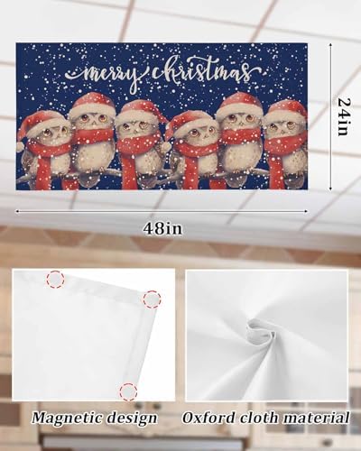 Christmas Blue Magnetic Fluorescent Light Covers for Ceiling Lights 2 x 4 Feet,Vintage Owl Snowflakes Watercolor Grey Office Classroom Kitchen Drop Ceiling Light Covers Filters Shade Panel 3 Packs