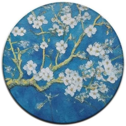 Machine Washable Modern Round Area Rug, Room Sofa Yoga Soft Round Carpet, Home Decor Non Slip Kitchen Office Circle Rug Beautiful Apricot Flower Blossom Art, 36inch