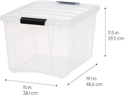 IRIS USA 40 QT Plastic Storage Box with Lid and Latches - 6 Pack - BPA-Free, See-Through Organizing Solution, Durable Nestable Stackable Containers, Secure Pull Handle - Clear