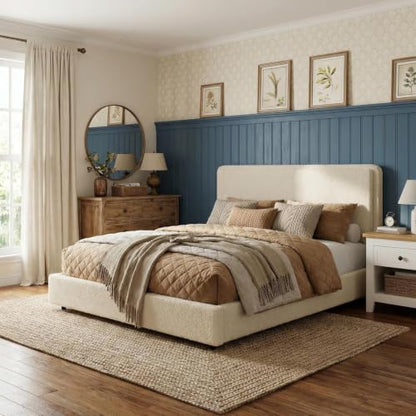 Bed Frame with 2 Storage Drawer, Cream Beige, King