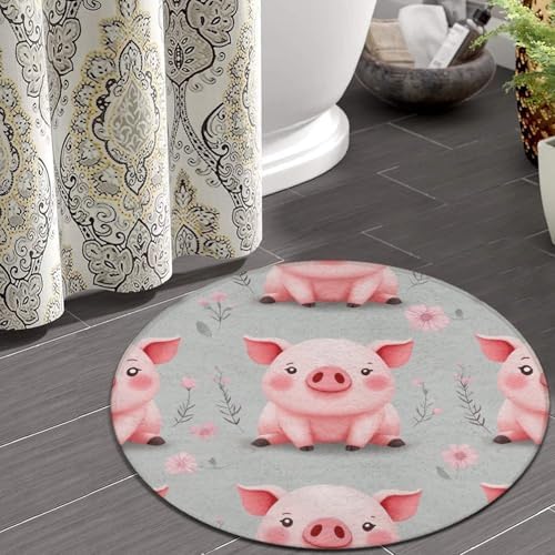 Soft Round Yoga Carpet, Office Chair Decor Round Mat for Carpet and Hardwood Floors Cute Pink Pigs Print