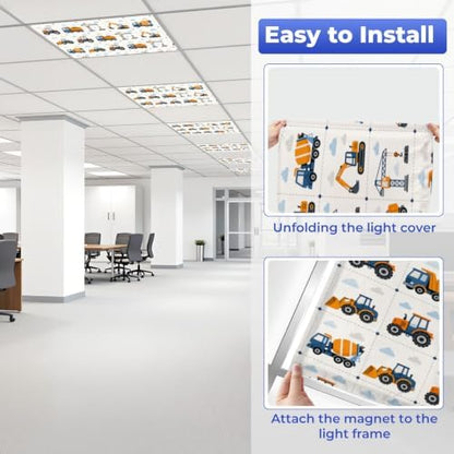 4 Pcs Fluorescent Light Covers for Ceiling Lights Truck tractor excavator Magnetic Light Filters Decorative for Classroom Office Hospital Home 4x2 Ft