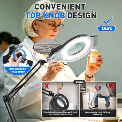 KIRKAS LED Magnifying Lamp with Clamp, 2,200 Lumens Dimmable 28in 12X