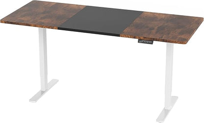 VIVO Electric 71 x 30 in Rustic Standing Desk, Memory Height Adjustment, 1B Series, Holds 220 lbs, Black and Vintage Brown Top, White Frame, DESK-KIT-1W7BN