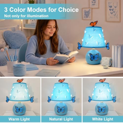3D Butterfly Lamp, Small Blue Table Lamp with DIY Butterfly Decor (Blue)
