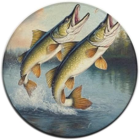 Home Decor Non Slip Kitchen Office Circle Rug, Machine Washable Modern Round Area Rug, Room Sofa Yoga Soft Round Carpet Two Bass Fish Jumping Out of Water Painting, 60inch
