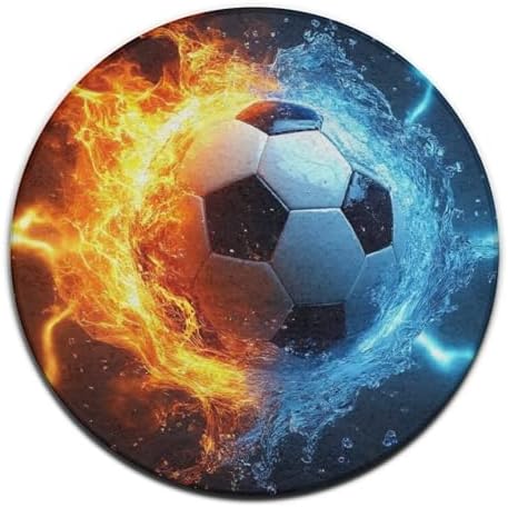 Fashion Round Area Rug Large Non Slip Carpet Unisex Home Decor Mat Water Fire Flame Football Soccer Ball Sport