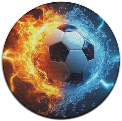 Fashion Round Area Rug Large Non Slip Carpet Unisex Home Decor Mat Water Fire Flame Football Soccer Ball Sport