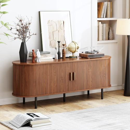 55" Mid Century Modern TV Stand with Sliding Doors for 60" TV