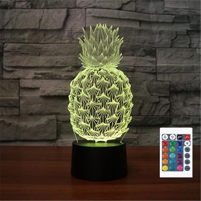 Pineapple 3D Illusion Night Light Touch Table Desk Lamp with Remote Control 16 Colors Optical USB LED for Kids Gift Room Decoration