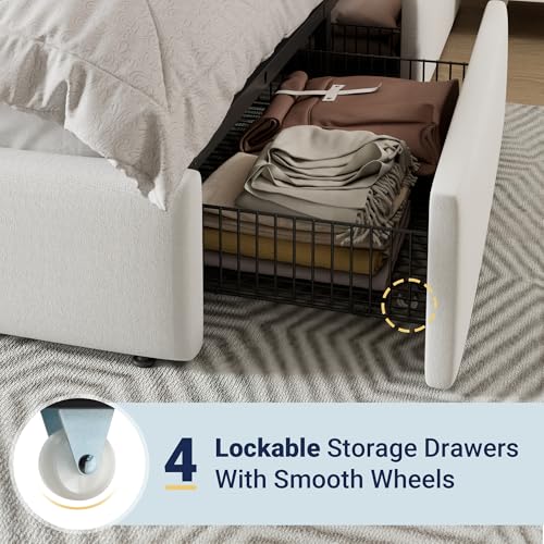 Modern King Size Platform Bed Frame with 4 Storage Drawers
