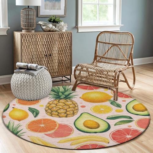 Large Round Area Rug Home Decor Modern Bathroom Rug Kitchen Office Circle Rug for Living Room Sofa Circle Cute Mat Avocado Nut Banana Pineapple Orange, 36inch