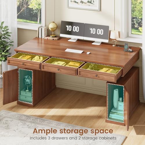 55.1" Farmhouse Executive Electric Standing Desk with 3 Drawers