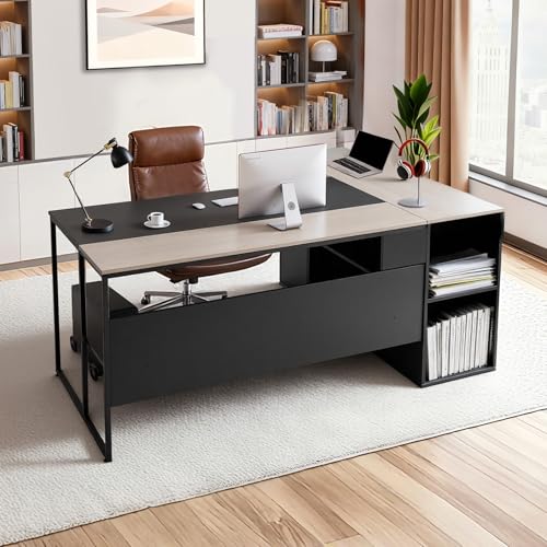 71" L-Shaped Executive Desk, Large Computer Desk with Drawers, File Storage Cabinet, CPU Stand, 350 LBS Load Capacity Corner Table, Easy Assembly, for Work Study