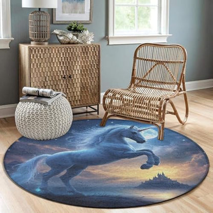 Women's Large Home Decor Mat, Soft Round Yoga Carpet, Non Slip Machine Washable Home Office Circle Rug Unicorns