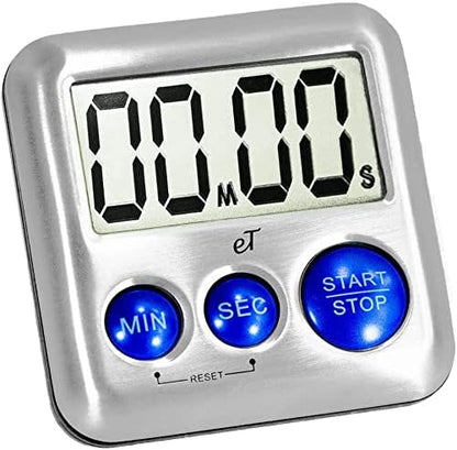 Elegant Digital Kitchen Timer Stainless Steel - Strong Magnetic Back - Kickstand - Loud Alarm - Large Display - Auto Memory - Auto Shut-Off - Model eT-24 (Plumberry 6-Pack) by eTradewinds
