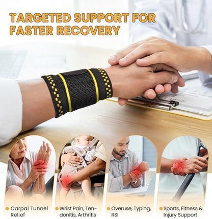 Copper Infused Compression Wrist Support Brace with Adjustable Wrap, Small