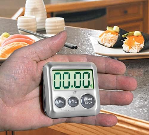 Elegant Digital Kitchen Timer Stainless Steel - Strong Magnetic Back - Kickstand - Loud Alarm - Large Display - Auto Memory - Auto Shut-Off (Charcoal 6-Pack)