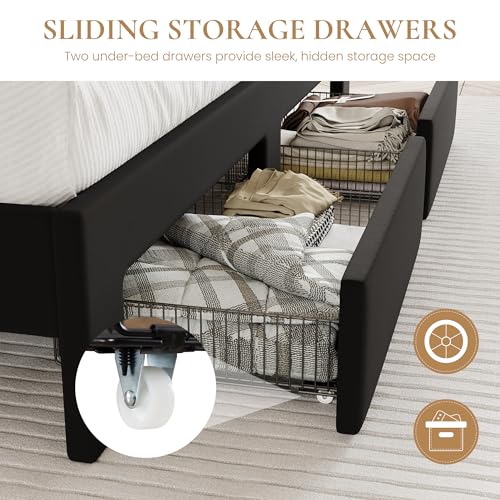 King Size Platform Bed Frame with Wingback Headboard