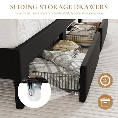 King Size Platform Bed Frame with Wingback Headboard