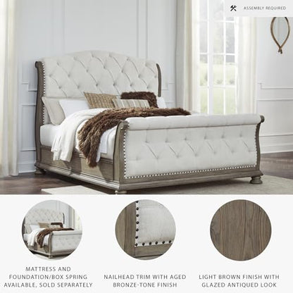 Signature Design by Ashley Upholstered Sleigh Bed Frame, King, Light Brown