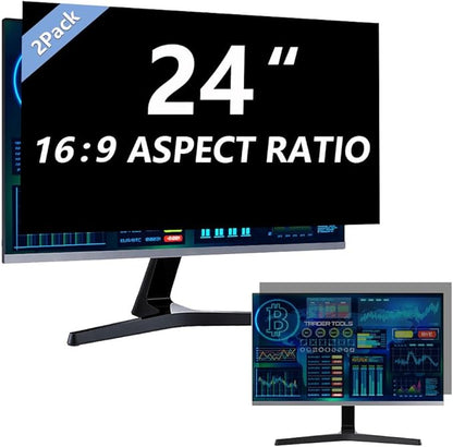 2 Pack Computer Privacy Screen 24 Inch for 16:9 Widescreen Monitor, Removable Eye Protection Anti Glare Blue Light Computer Screen Privacy Shield, Anti Spy Screen Protector Film