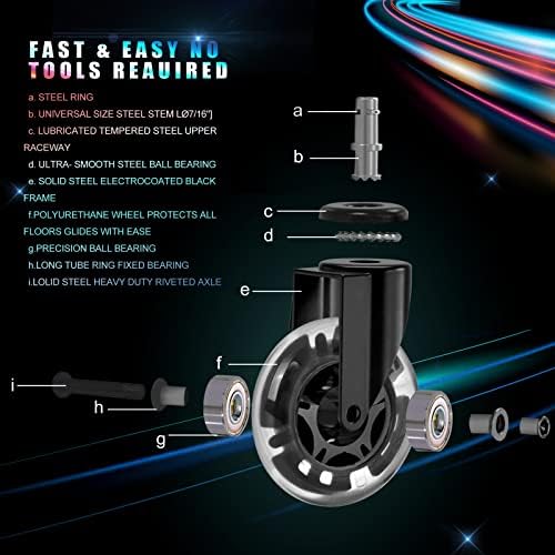 Hivexagon Office Chair Caster Set of 5 Rubber Replacement, Heavy Duty Universal Quiet Rolling Casters Fit Standard Office Chair for Hardwood Floors, Tiles and Carpet
