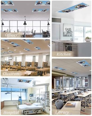 Blue Santa Claus Magnetic Fluorescent Light Covers for Ceiling Lights 2 x 4 Feet,Christmas Tree Forest Snowy Xmas Tree Office Classroom Kitchen Drop Ceiling Light Covers Filters Shade Panel 4 Packs